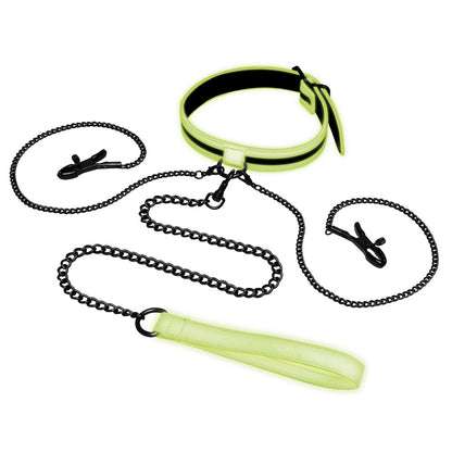 Whipsmart - Glow In The Dark Collar with Nipple Clips & Leash