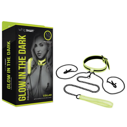 Whipsmart - Glow In The Dark Collar with Nipple Clips & Leash