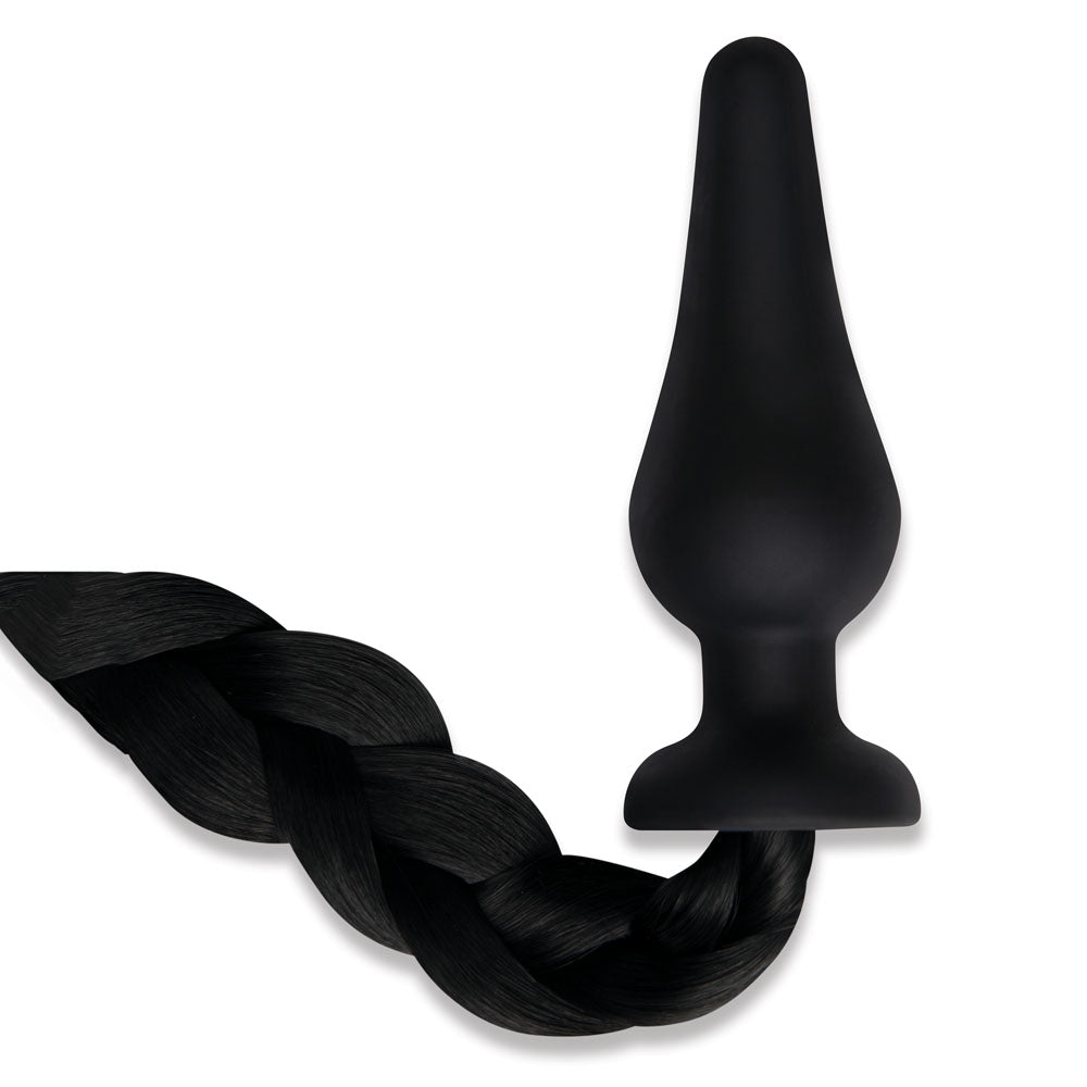 WhipSmart Furry Tails 4 Inch Silicone Pony Tail Butt Plug and Claws - Black